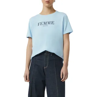 T-Shirt COMMA, Damen, Gr. 36, blau, Single Jersey, Obermaterial: 57% Baumwolle, 37% Modal, 6% Elasthan, bedruckt, unifarben, normal hüftbedeckend, Rundhals, Shirts T-Shirt, mit Statement-Print