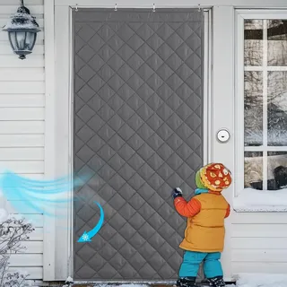 PONY DANCE Türvorhang Kälteschutz 90x200 cm Winddicht Themovorhang Haustür Wärmeschutzvorhang für Türen Dicker Türgardine mit 220g/m2 Baumwollfüllung Seitlich Öffnung, Grau