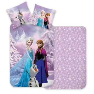 BrandMac Frozen Eiskönigin Kinder-Bettwäsche, Wendbarer Bettbezug 135 x 200 cm + Kissenbezug 80 x 80 cm, 100% Baumwolle, mit ELSA, Anna und Olaf