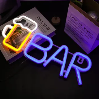 ENUOLI Bar Bier Neon Schilder LED Light Blue Wall Lamps Bier Neon Nachtschild USB oder 3-AA Batterie Batterieantrieb Neon Wandschilder für Schlafzimmer Bar Store Club Home Party Kunstde