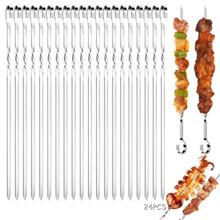 Gxlaihly 24 Stück Grill Spieße,Grill Kabob Spieße,Kabob spieße edelstahl,Kebab spieße,Grillspieße edelstahl,Spieße zum grillen,Robuste Schaschlickspieße,Fleischspieße für Lagerfeuer oder Grillschale