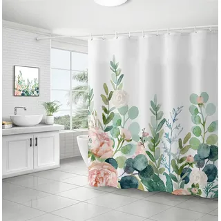 TURIM Grün Blatt Duschvorhang 240x200cm Wasserabweisend Anti-Schimmel Stoff Badezimmervorhang Motiv-E 240x200cm