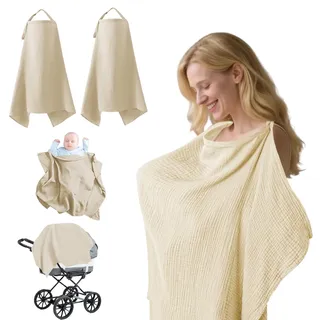 2 Stück Stilltuch Für Unterwegs Weich Und Atmungsaktiv Breastfeeding Cover 360° Vollständige Abdeckung Geeignet Für öffentliche Plätze Khaki