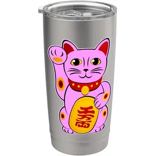 Glückskatze Katzen Maneki-Neko Katze Winkekatze Lucky Yoga Doppelwandiger Edelstahl-Thermobecher