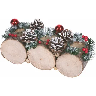 Santa's House Kerzenhalter aus Pappelholz, 3 Flammen, Tannenzapfen