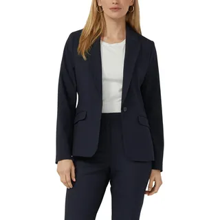 Jackenblazer S.OLIVER BLACK LABEL, Damen, Gr. 46, navy, Web, Obermaterial: 62% Polyester, 33% Viskose, 5% Elasthan. Futter: 100% Polyester, unifarben, tailliert hüftbedeckend, V-Ausschnitt, Blazer Jackenblazer, mit 1-Knopf-Verschluss und Viskose-Stretch