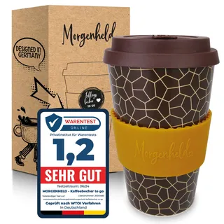 Morgenheld Coffee-to-go Becher Brownie 380ml | Porzellan Kaffeebecher mit Silikondeckel, BPA-frei, nachhaltiger Trinkbecher mit Deckel, plastikfrei verpackt | Perfekt für Kaffee, Tee & unterwegs