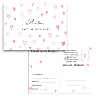 50x Ballonkarten Hochzeit extra leicht für lange Flugdauer - Wunschkarten für Luftballons als spaßiges Hochzeitsspiel für Gäste (Herzchen)