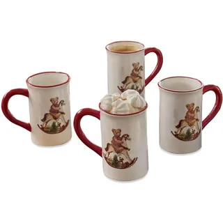 LOBERON Tasse 4er Set Troms, nostalgische Motive, handbemalt, Weihnachten, Weihnachtsgeschirr, Küchenzubehör, Steingut, bunt