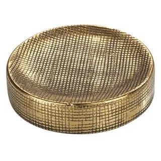 Wenko Seifenablage Rivara, Seifenschale zur Aufbewahrung von Handseife, Ablage aus hochwertiger Keramik, Elegante Gold Deko ideal für Badezimmer & Gäste-WC, handbemalt, Ø 10 x 2,5 cm, Gold