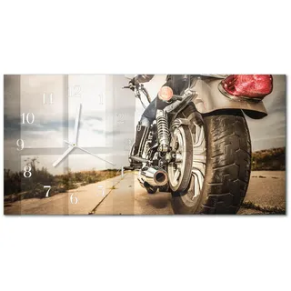 Tulup Wanduhr aus Glas 60x30 cm - Motorrad , Beige , Rechteckig , 60x30x0.4 cm , Dekoration, Uhren, Wanduhren