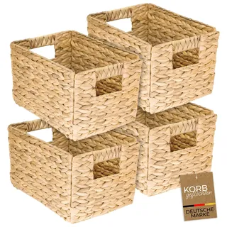 HMF Aufbewahrungskorb geflochten aus Wasserhyazinthe, Korb mit Tragegriffen für Badezimmer Küche und Wohnbereich, 4er Set, Größe M, 32 x 23 x 20 cm, Naturfarben