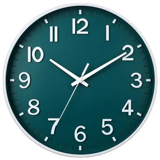 HZDHCLH Funk Wanduhr 30 cm Lautlose Wanduhr Ohne Tickgeräusche, Moderne | Batteriebetriebene Uhr für Zuhause, Küche, Wohnzimmer, Büro, Wanddekoration (Dunkelgrün)