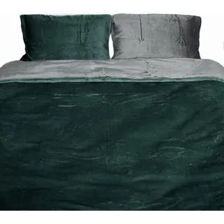 Teddyplüsch Bettwäscheset 155x220 cm Dunkelgrün Anthrazit Einfarbig Winter Kuschelig mit Reißverschluss - dunkelgrün