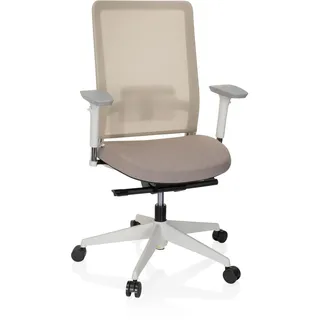 hjh OFFICE 738117 Profi Bürostuhl Pure White Stoff/Netz Beige Drehstuhl ergonomisch, weißer Rahmen, Lordosenstütze