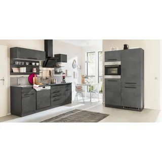 Küchenzeile KOCHSTATION "KS-Tulsa", bunt (küche: grau, korpus: grafit, arbeitsplatte: anthrazit), B:350cm T:60cm, Komplettküchen-Sets, Küchenzeile, ohne E-Geräte, Breite 350 cm, schwarze Metallgriffe, MDF Fronten