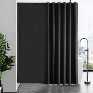 Furlinic Duschvorhang Überlänge, Badvorhang Anti-schimmel für Dusche und Badewanne, Textile Vorhänge aus Stoff Antibakteriell wasserdicht, Extra Breit Schwarz 244x200cm mit 16 Haken.