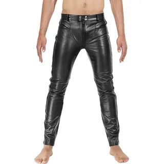 Bockle® 3 GAY-ZIP LEderhose mit durchgehendem Reißverschluss Leder Tube, W33/L34 - Schwarz