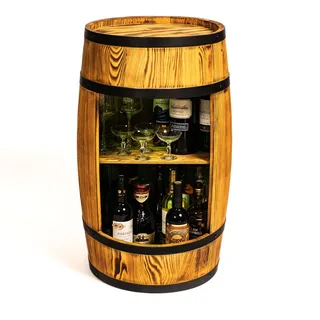 Creative Cooper Holzfass Hausbar - Weinschrank im Retro Stil - Weinfass Bar - Weinregal Holz - Holzbar 80cm hoch - Wohnzimmer Deko - Fassbar Stehtisch und Flaschenständer (Sonnenverbranntes) - Braun