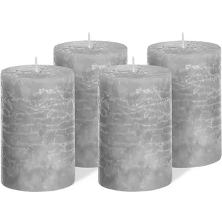 Brandsseller 4er Set Stumpenkerzen 7x14 cm – durchgefärbt & aus Paraffin – rustikale Kerzen mit langer Brenndauer – Dekokerzen für Tischdeko, Weihnachten & Feste – Grau
