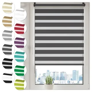 Sonello Doppelrollo Klemmfix ohne Bohren 75x100cm Anthrazit Duo Rollo | Fenster Rollos Für Innen, Klemmrollo, Sonnenschutzrollo, Fensterrollo für Fenster & Tür, Zebrarollo, Tag und Nacht Rollo