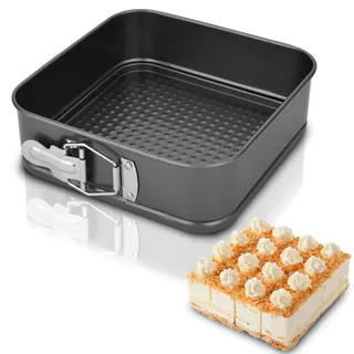 Penbinmall Springform Eckig 28CM, Kuchenform Backform mit Antihaftbeschichtung, Kuchenform mit Flachboden, Kleine Kuchenbackformen mit Flachboden für Kuchen Backen, Kohlenstoffstahl, Schwarz