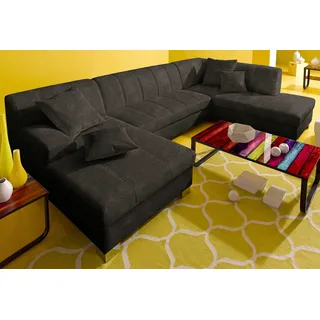 DOMO collection Wohnlandschaft »Turah moderne Steppung, incl. Zierkissen, auch in Leder,« wahlweise mit Bettfunktion, B/T/H: 297/82/75 cm, U-Form, grau