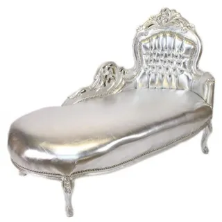 Casa Padrino Barock Chaiselongue in Silber mit Kunstlederbezug, 155 x 70 x 100 cm, Antik Stil Recamiere - Silber