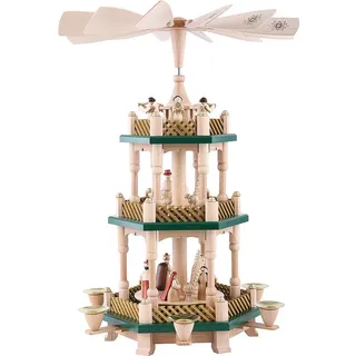 Erzgebirgische Volkskunst Richard Glässer GmbH TOP Tischpyramide Christi Geburt Natur grüne Böden 2-stöckig H 40 cm