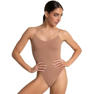 Capezio Damen Camisole Leotard with Clear Transition Straps Shapewear Bodysuit, Suntan, S