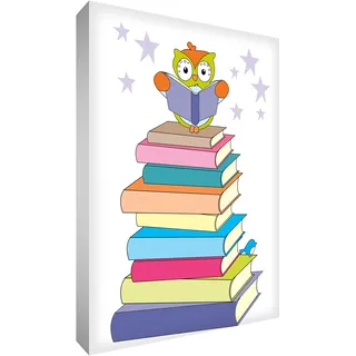 Little Helper Leinwand auf Rahmen feel good Art der Intelligentes Kluge Herr Eule auf seinem Berg von Bücher 24 x 36