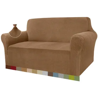 Granbest High Stretch Sofabezug Moderne Sofaüberwurf Jacquard Elastische Sofahusse für Wohnzimmer Protector für Hunde Haustiere (2 Sitzer, Kamel)