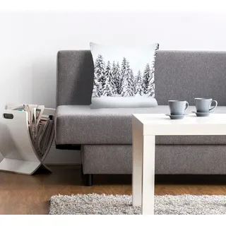 queence Dekokissen »Wood« mit einem Wald voller Tannen, schwarz-weiß