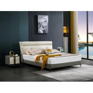Designer Polster Doppelbett Betten Bett Schlafzimmer Ehebett Lederbett Neu A591 - Beige