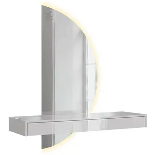 Vicco Schminktisch Sherry, Weiß Hochglanz, 120 cm mit LED-Spiegel, - Weiß