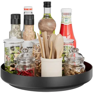 JANE EYRE Drehbares Gewürzregal Lazy Susan – 360° drehbar, Metalltablett, Organizer, 32 cm, für Speisekammer, Küche, Möbelstück, Bad, Kühlschrank, Tisch, Schwarz