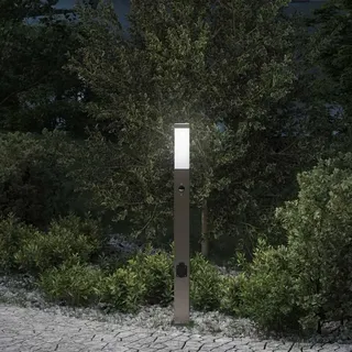 Pollerleuchte mit Sensor&Steckdose 80 cm Edelstahl IP44 - Silber