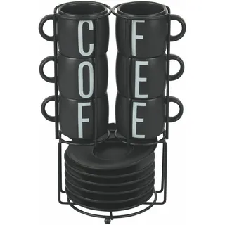 Villa d'Este Home Tivoli Bigismore Espressotassen mit Untertasse, Steinzeug, Ständer, Edelstahl, 110 ml, 6 Stück