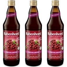 RABENHORST BIO Preiselbeere Muttersaft 3er Pack (3 x 700 ml) - 100 % purer Preiselbeer-Direktsaft aus erster Pressung