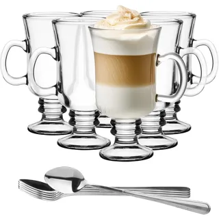Glasmark KROSNO 1992 Latte Macchiato Gläser Mit Henkel Und Löffel 6 Stück 200 ml Transparentes Glas Kaffeetassen Cappuccino Eistee Irish Coffee Teegläser