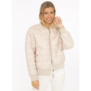 Bomberjacke ZWILLINGSHERZ "Be Happy", Damen, Gr. XXL, new beige, Steppware, Obermaterial: 100% Polyester, regular fit kurz, angesetztes Bündchen, Jacken Bomberjacke, modisch, Kontrastdetails, regular fit, langärmelig, mit Herzsticker