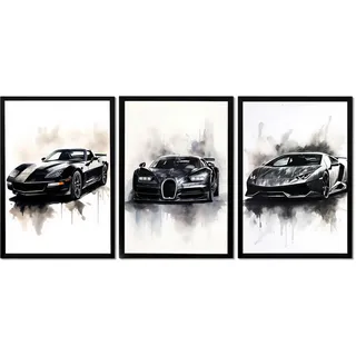 3 Stück Auto Poster, Sportwagen Wandposter für Wall Decor, Supercar Leinwand Bilder für Jungs Zimmer Deko, Auto Zimmerdeko Geschenk Autoliebhaber für Büro Schlafzimmer Wohnzimmer Deko, 20 x 30 cm