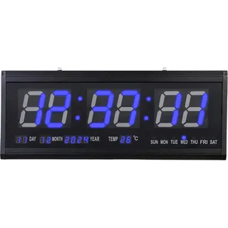 Digitale LED-Wanduhr, vielseitige Anzeige, sanfte nächtliche Beleuchtung, Blau, 8 Zoll