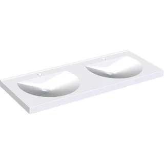 KWC AR Doppelwaschtisch, RONDA, MIRANIT, 1400x125x530 mm, Mulden rund, Hahnloch