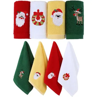 YouYuer Weihnachtshandtücher, 4PCS Weihnachts Handtücher,Dekorative Geschirrtücher Bestickte Urlaub Badetuch Gesichtstuch Geschirrtücher Partybevorzugung Geschenk für Badezimmer Küche Hause