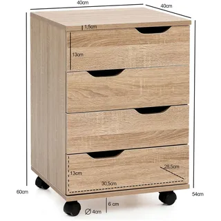Wohnling Rollcontainer 40,0 x 40,0 x 60,0 cm braun