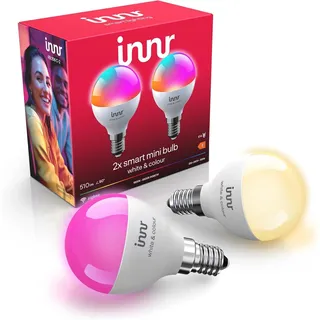 innr Zigbee Smart Lampe E14 Mini, funktioniert mit Hue* und Alexa (Bridge erforderlich), White & Color, 16 Millionen Farben, smart LED E14 Glühbirne, dimmbar, 510 lumen, 2 Stück