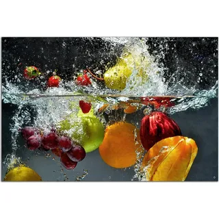 Wallario Outdoor-Poster für Garten oder Balkon, Motiv Früchte im und unter Wasser - Splashing Fruits, in ca. 61 x 91,50 cm - Schwarz