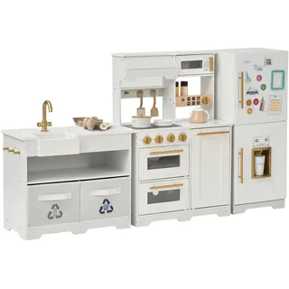 Teamson Kids Little Chef Atlanta Kinderküche in Weiß/Gold mit Zubehör, Elegante Holzspielküche für Kinder mit Herd und Backofen