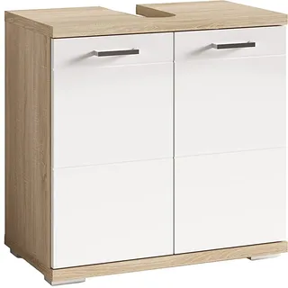 byLIVING Waschbeckenunterschrank Nebraska/Waschtisch Unterschrank stehend, in Sonoma Eiche Hochglanz weiß lackiert / 2-türig/B 60, H 59, T 31,5 cm